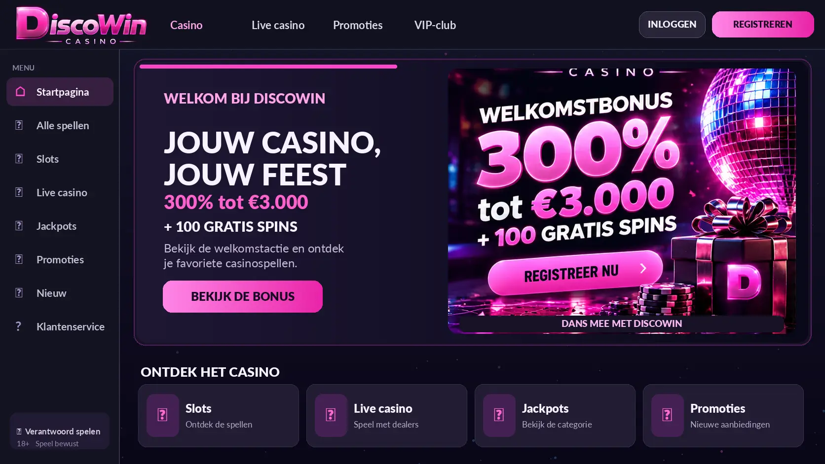 DiscoWin Casino Nederland: Slots, Live Casino en Uitbetalingen image 1