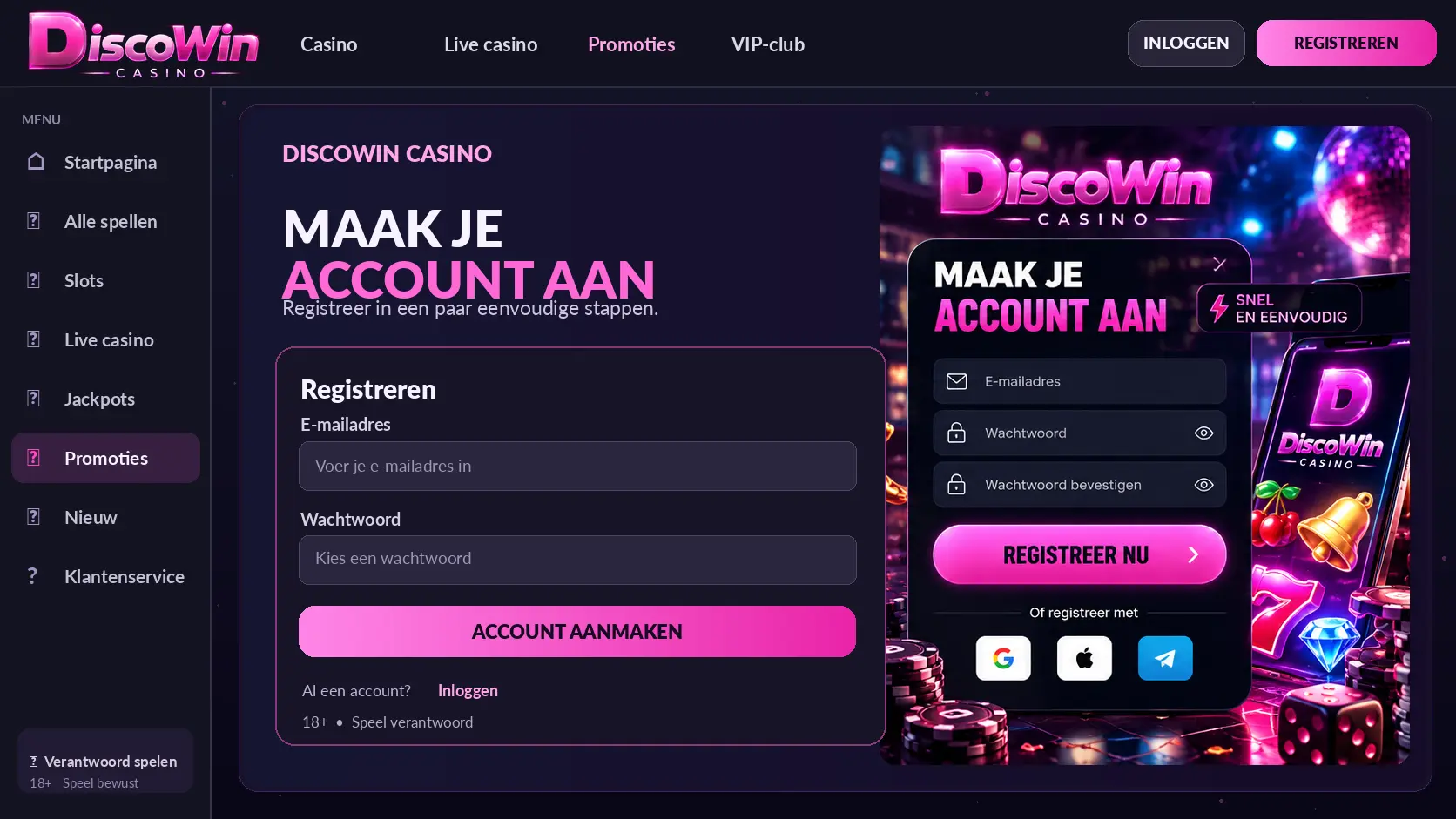 DiscoWin Casino Nederland: Slots, Live Casino en Uitbetalingen image 2